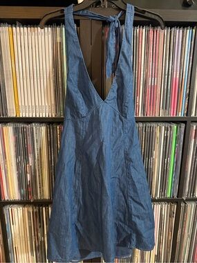 American Eagle Outfitters Women's Blue Halter Denim Dress